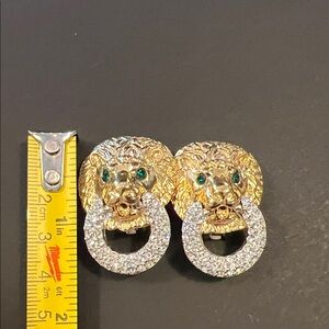Vintage 90s Kenneth Jay Lane KJL rhinestone lion door knocker earrings
